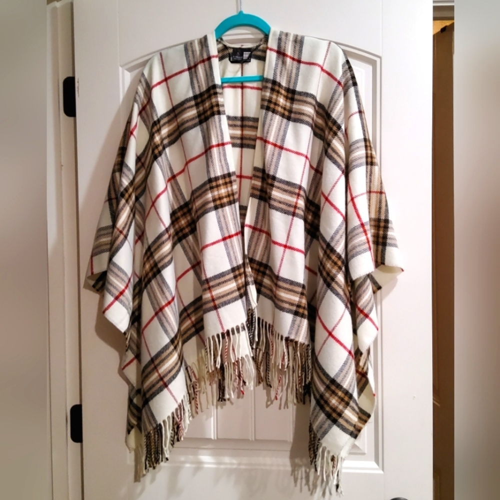 Plaid poncho style wrap